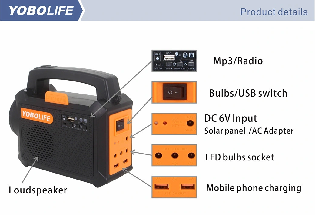 Luz Solar port&aacute;til para exteriores, iluminaci&oacute;n interior del hogar, sistema de energ&iacute;a de montaje Solar multifunci&oacute;n m&oacute;vil con Radio FM/MP3