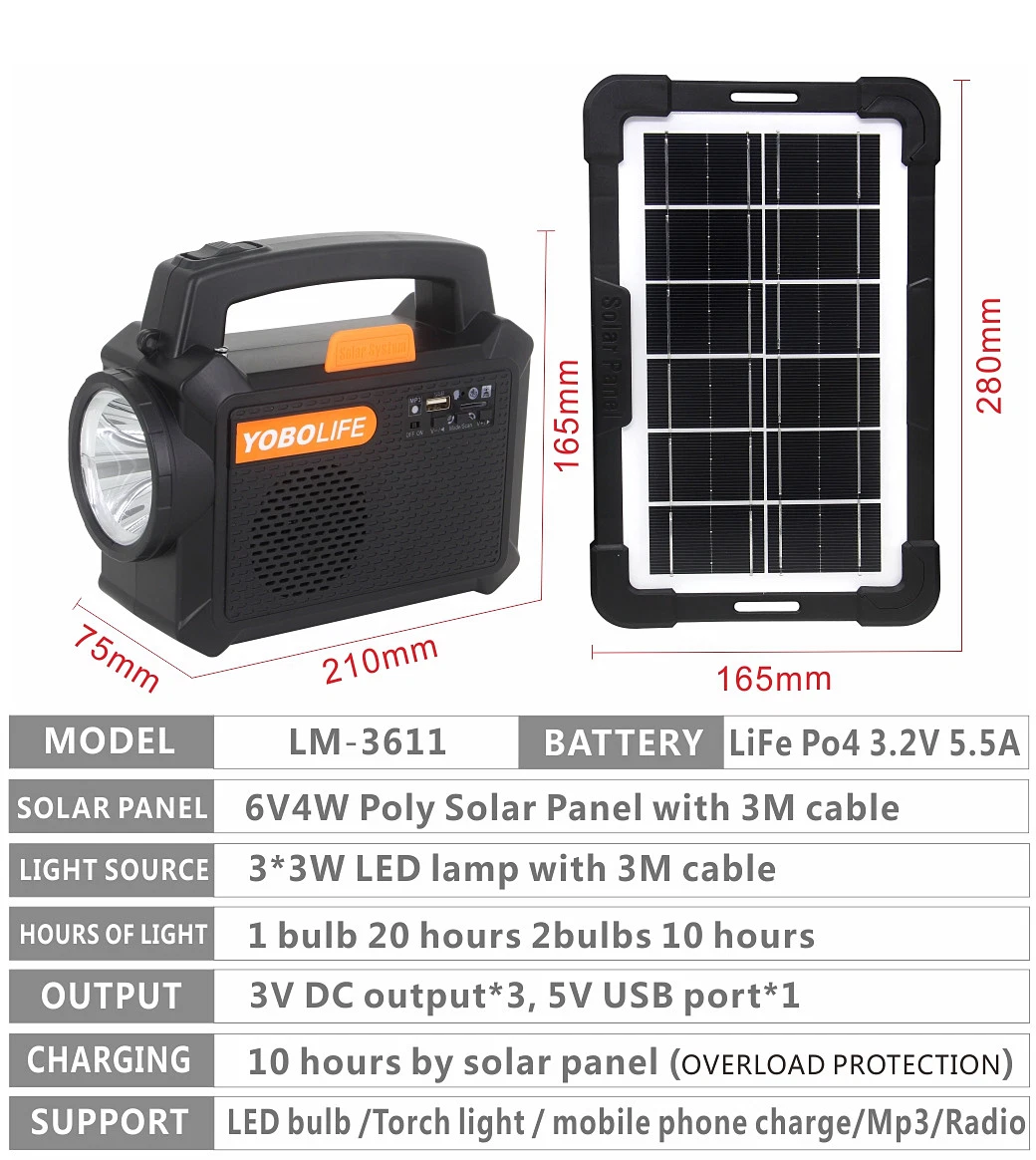 Luz Solar port&aacute;til para exteriores, iluminaci&oacute;n interior del hogar, sistema de energ&iacute;a de montaje Solar multifunci&oacute;n m&oacute;vil con Radio FM/MP3