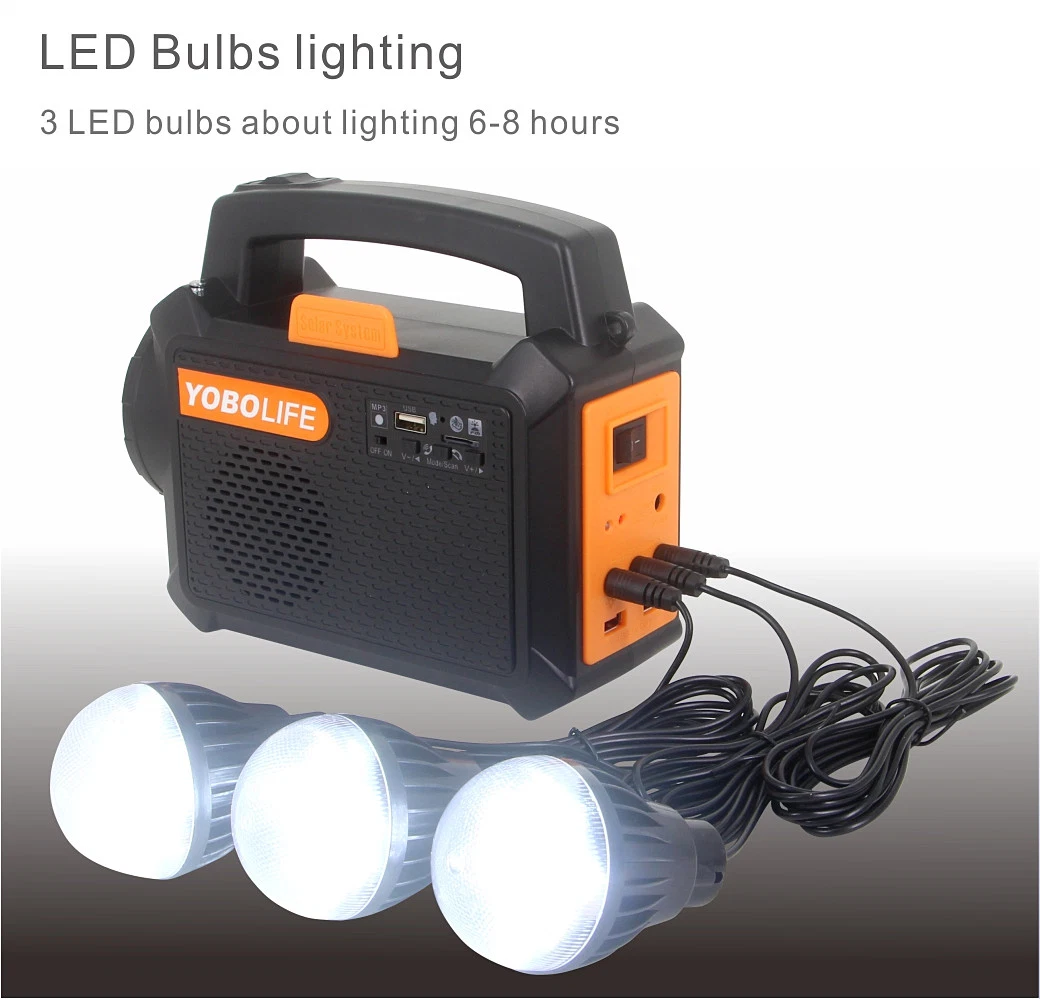 Luz Solar port&aacute;til para exteriores, iluminaci&oacute;n interior del hogar, sistema de energ&iacute;a de montaje Solar multifunci&oacute;n m&oacute;vil con Radio FM/MP3