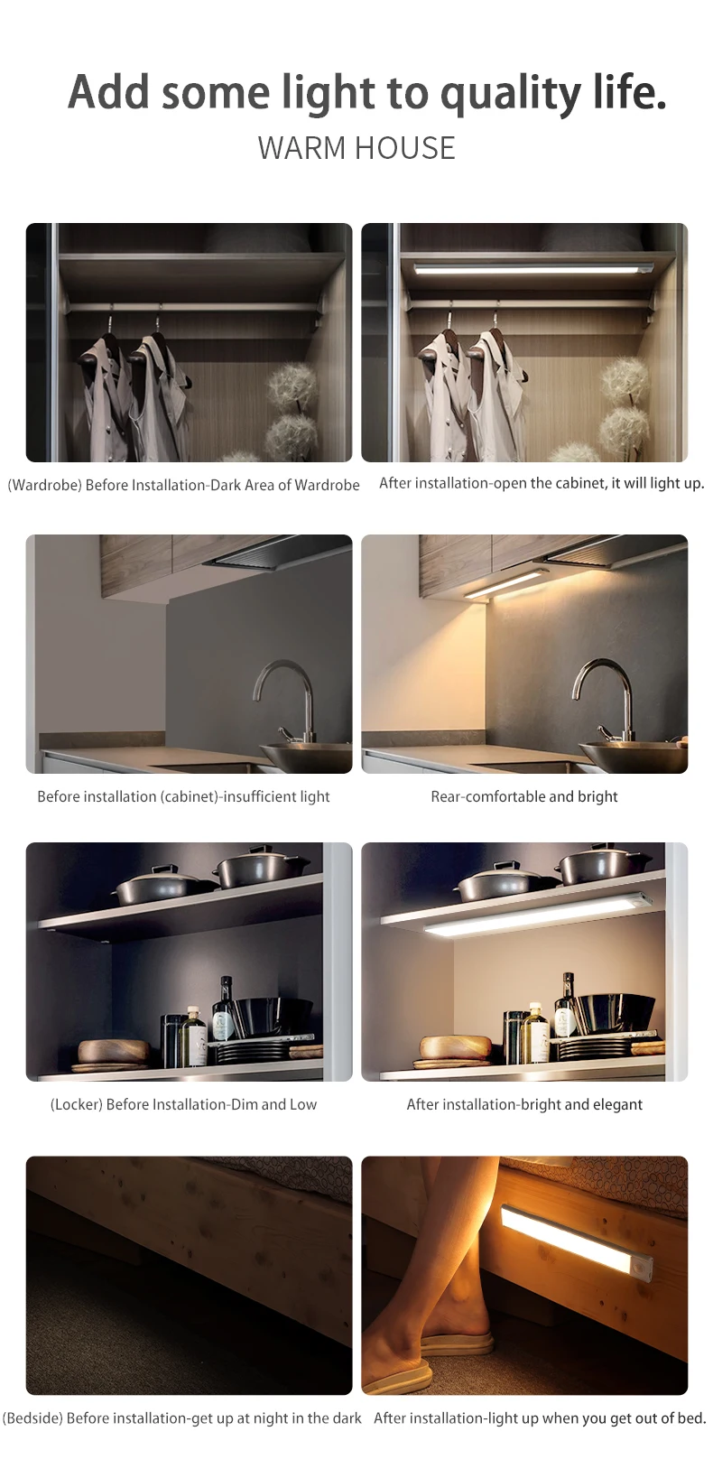 PZSUNLY-Luz LED con Sensor de movimiento para debajo del armario, iluminaci&oacute;n ultrafina para cocina, armario, dormitorio, 20/30/40/50CM
