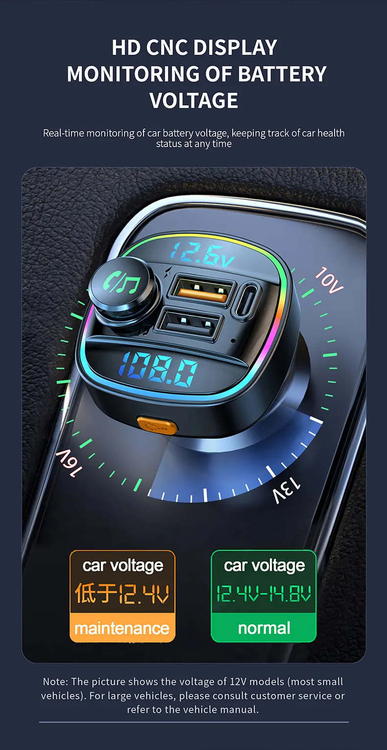 Transmisor FM Bluetooth 5,0 manos libres para coche, modulador de Radio, reproductor MP3 con USB de 22,5 W, Super adaptador de carga r&aacute;pida para coche