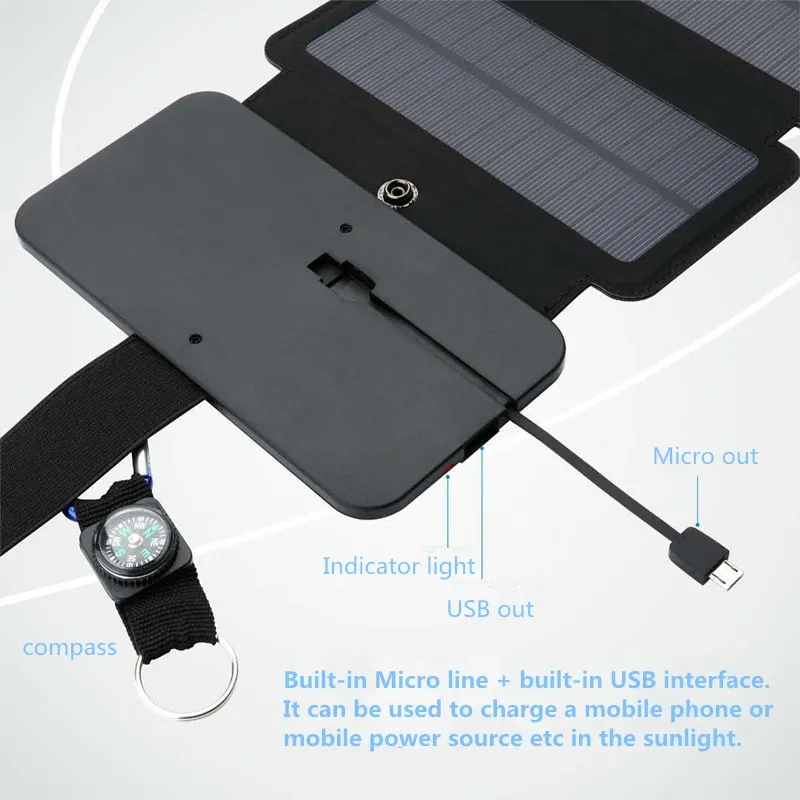 Panel de carga Solar port&aacute;til multifuncional para exteriores, dispositivo de salida USB plegable de 5V y 1a, herramienta de Camping, salida de alta potencia