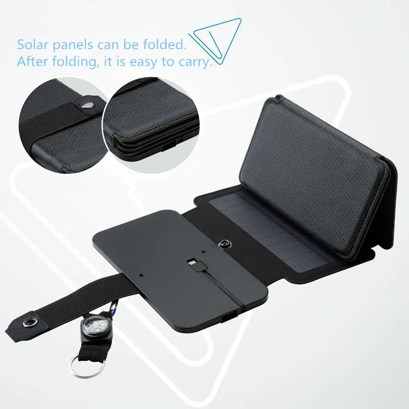 Panel de carga Solar port&aacute;til multifuncional para exteriores, dispositivo de salida USB plegable de 5V y 1a, herramienta de Camping, salida de alta potencia