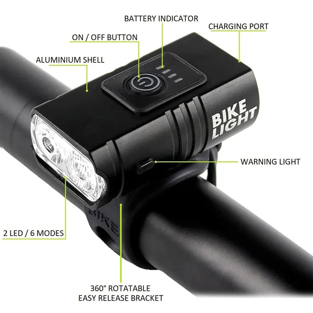 Luz delantera para bicicleta, pantalla de energ&iacute;a recargable por USB, luz Led para bicicleta, resistente al agua, linterna, accesorios para ciclismo