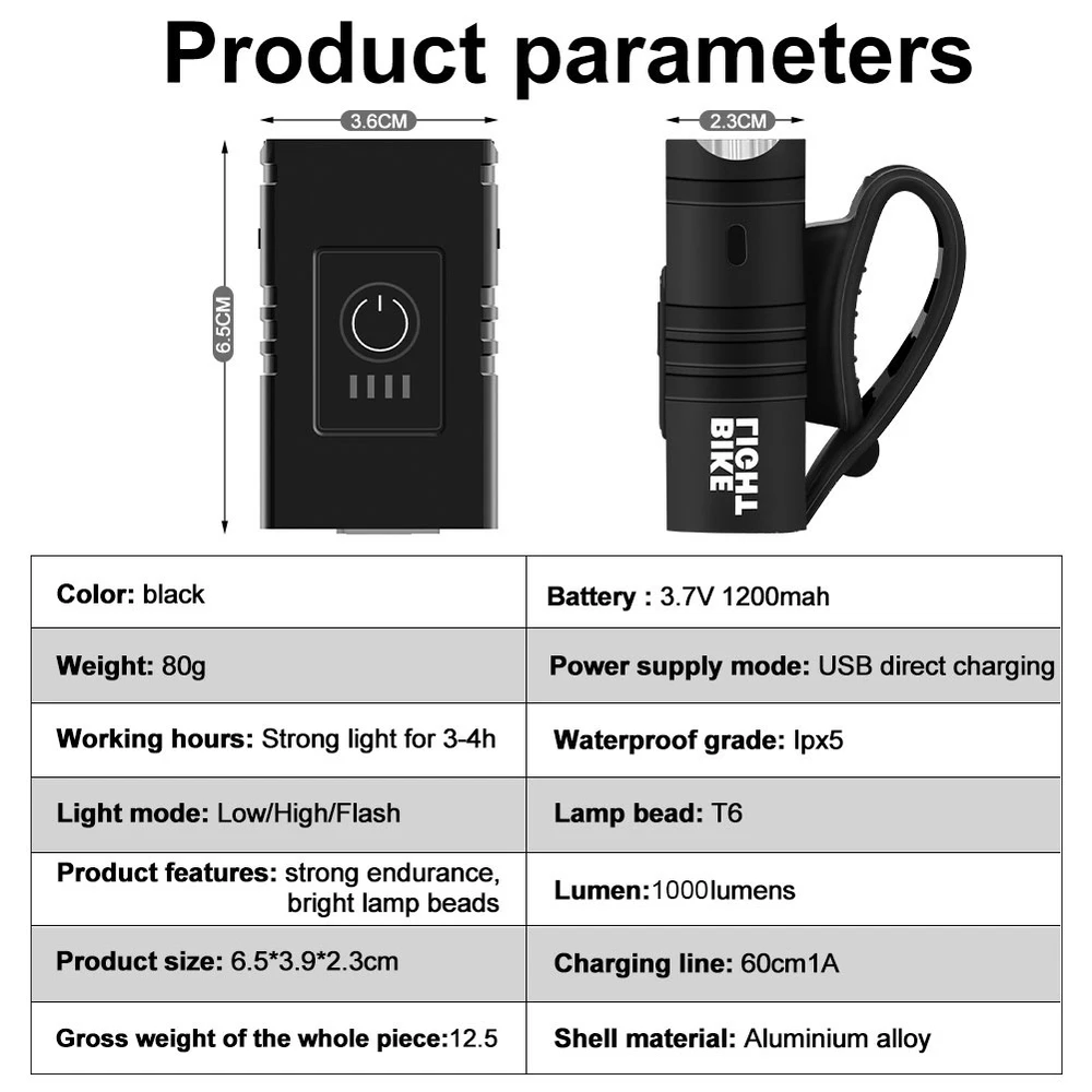 Luz delantera para bicicleta, pantalla de energ&iacute;a recargable por USB, luz Led para bicicleta, resistente al agua, linterna, accesorios para ciclismo