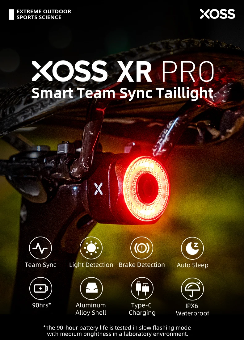 XOSS-luz trasera XR Pro Team Sync para bicicleta, con sensor de freno autom&aacute;tico, recargable, resistente al agua