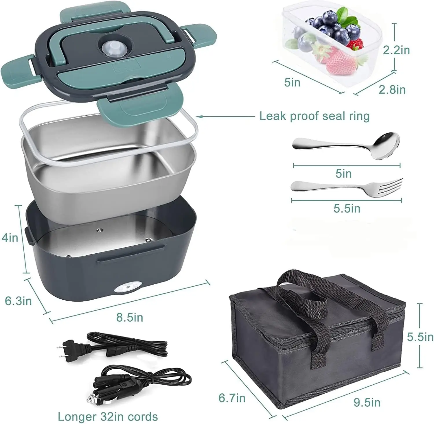 Fiambrera el&eacute;ctrica de 1,5 L y 60W, calentador de alimentos port&aacute;til para coche o hogar, a prueba de fugas, calefacci&oacute;n para el almuerzo, microondas para camioneros