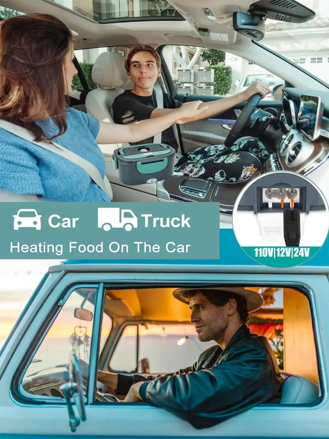 Fiambrera el&eacute;ctrica de 1,5 L y 60W, calentador de alimentos port&aacute;til para coche o hogar, a prueba de fugas, calefacci&oacute;n para el almuerzo, microondas para camioneros