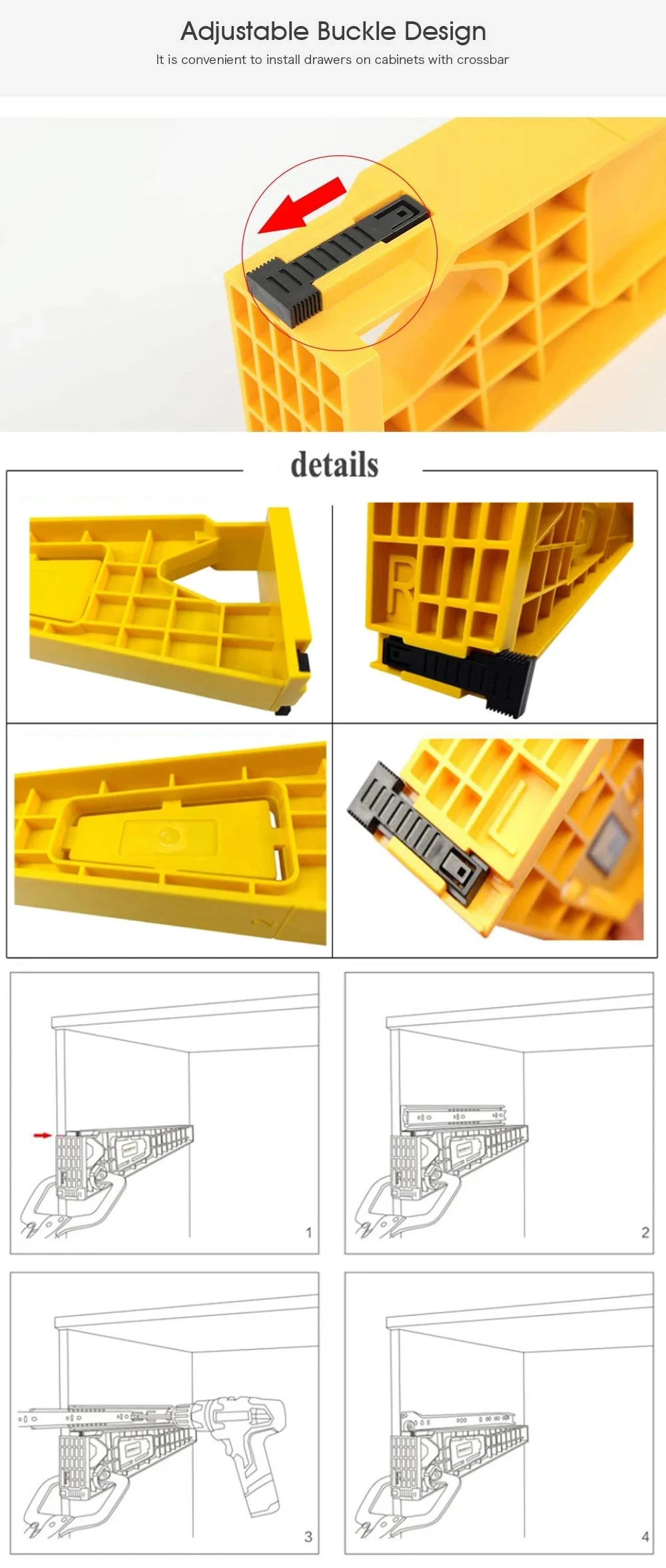 Plantilla de instalaci&oacute;n de pista de caj&oacute;n, soporte de posicionamiento auxiliar, Alicates de bloqueo, plantilla deslizante de caj&oacute;n, herramientas de carpinter&iacute;a de armario de montaje