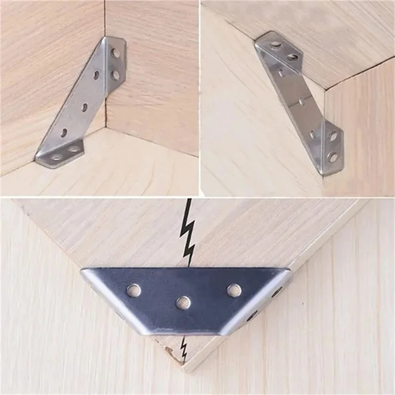 Conector de esquina Universal para muebles, abrazadera de esquina de acero inoxidable con tornillos, soportes de estante de &aacute;ngulo de alta resistencia para madera, 5/10 piezas