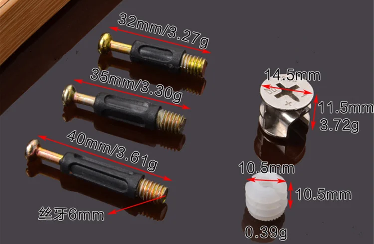 Juego de tornillos de conector lateral para muebles, accesorio fijo de 6Mm, rosca macho de 40Mm de longitud, 3 en 1, para cama, armario, tablero de madera, 20 unidades