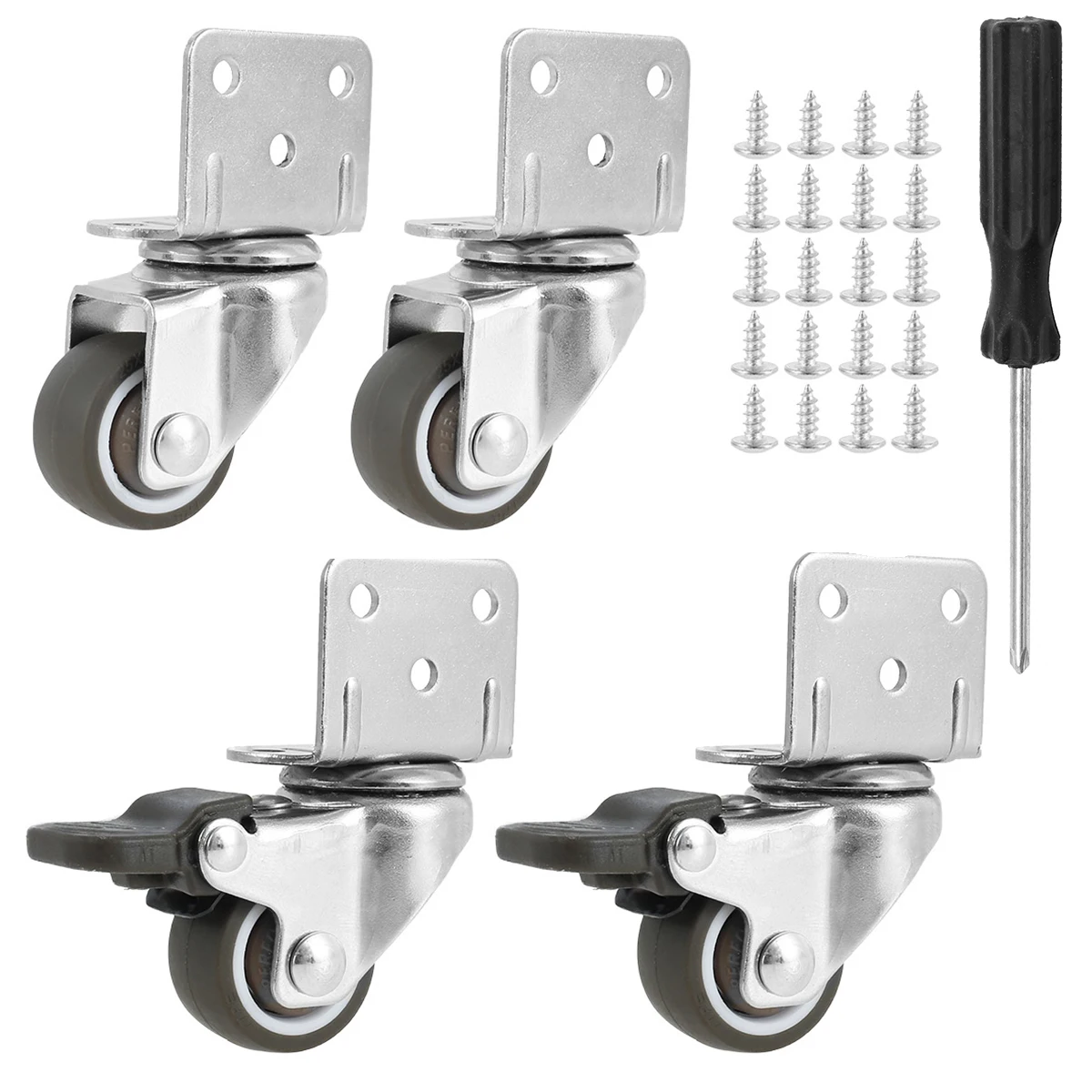 Ruedas giratorias para muebles de 4 piezas, ruedas de goma suave en forma de L, duraderas y resistentes, con bloqueo