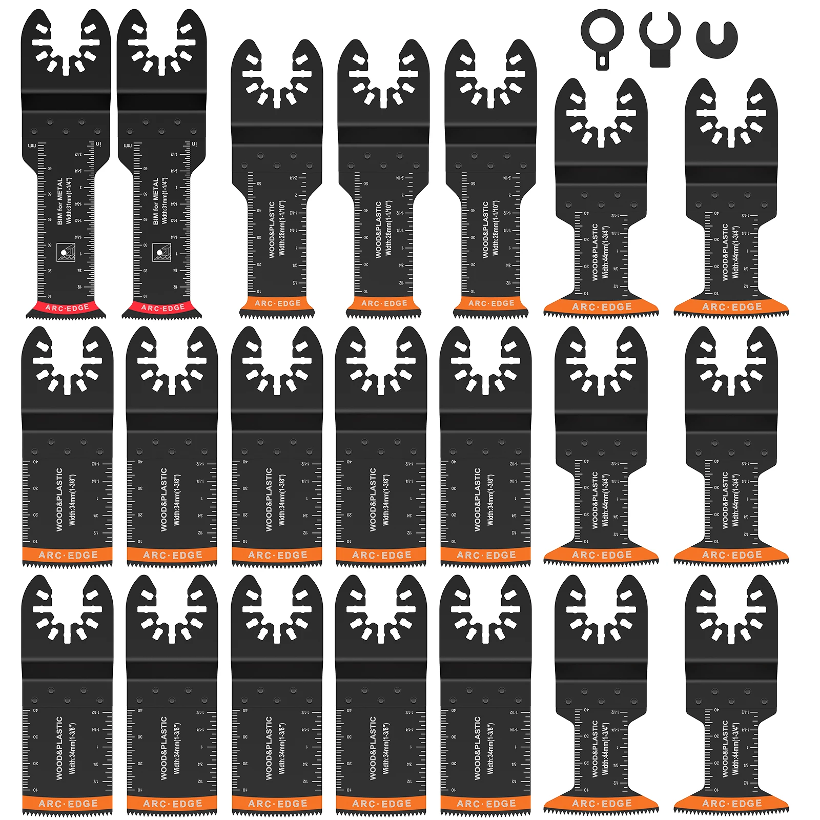Hojas de sierra oscilantes bimetálicas, 21 piezas, borde de arco, multiherramienta, corte rápido, para cortar madera, plástico y Metal Hojas de sierra oscilantes bimetálicas, 21 piezas, borde de arco, multiherramienta, corte rápido, para cortar madera, plástico y Metal