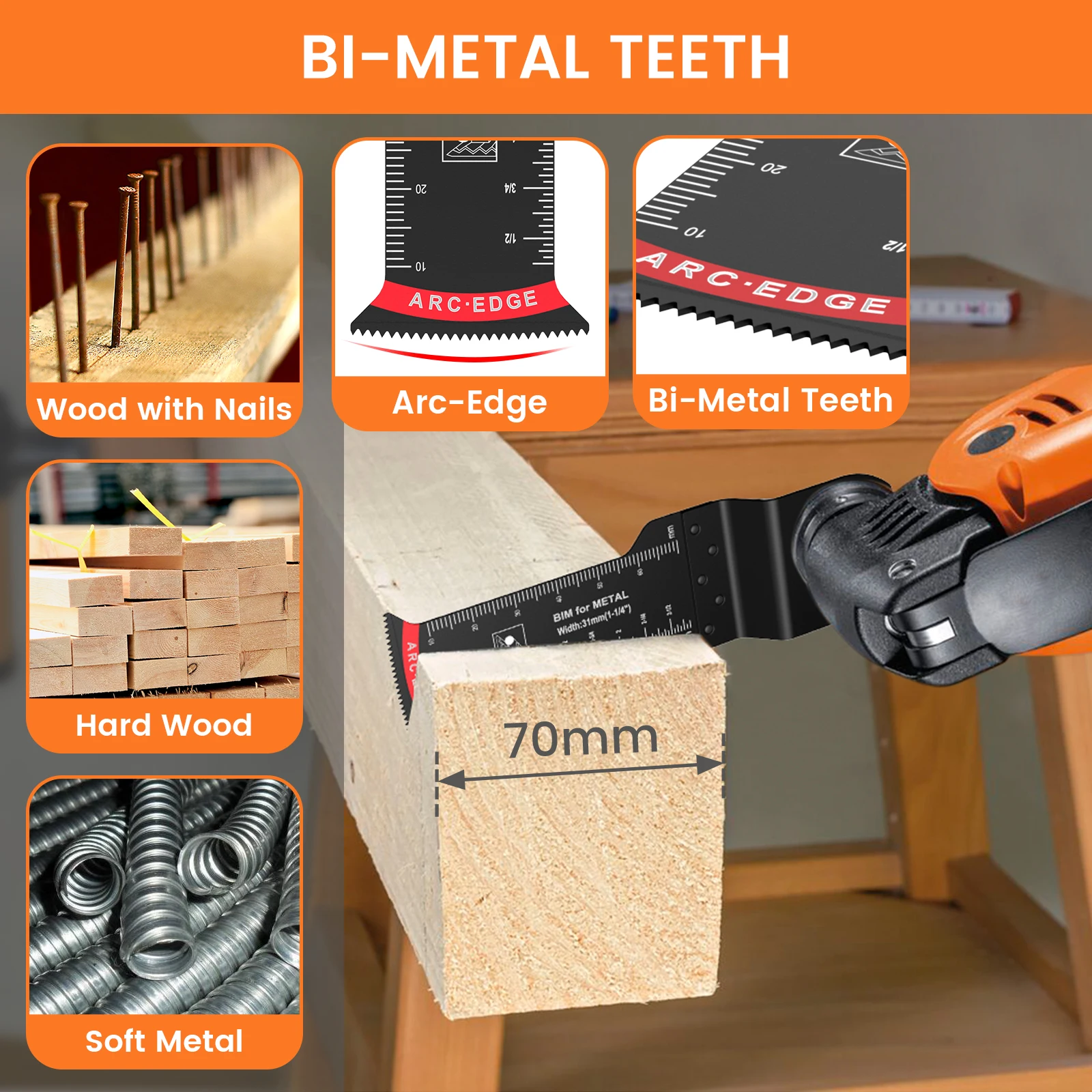 Hojas de sierra oscilantes bimetálicas, 21 piezas, borde de arco, multiherramienta, corte rápido, para cortar madera, plástico y Metal Hojas de sierra oscilantes bimetálicas, 21 piezas, borde de arco, multiherramienta, corte rápido, para cortar madera, plástico y Metal