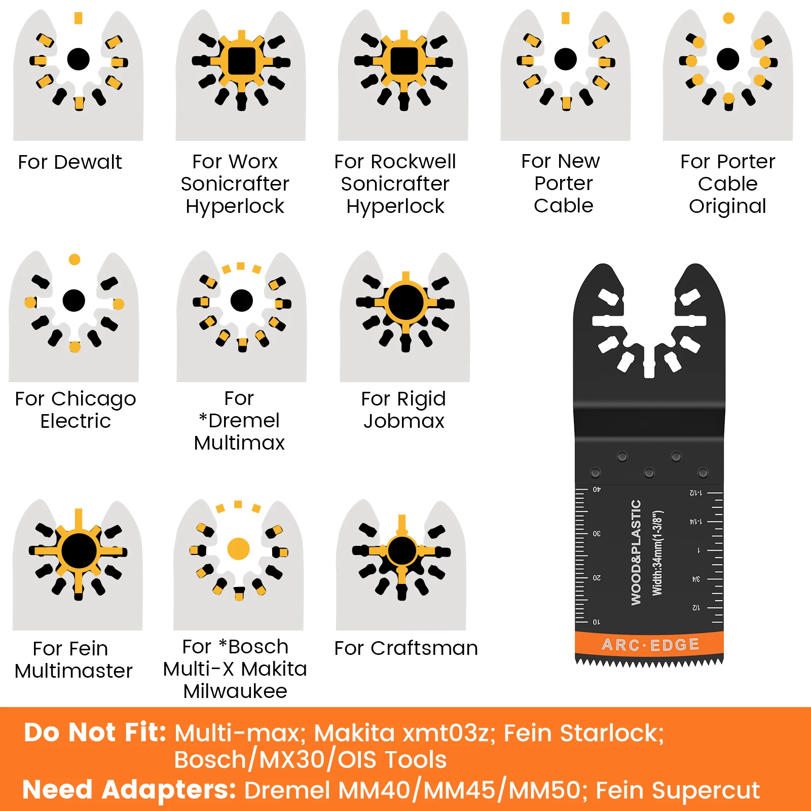 Hojas de sierra oscilantes bimetálicas, 21 piezas, borde de arco, multiherramienta, corte rápido, para cortar madera, plástico y Metal Hojas de sierra oscilantes bimetálicas, 21 piezas, borde de arco, multiherramienta, corte rápido, para cortar madera, plástico y Metal