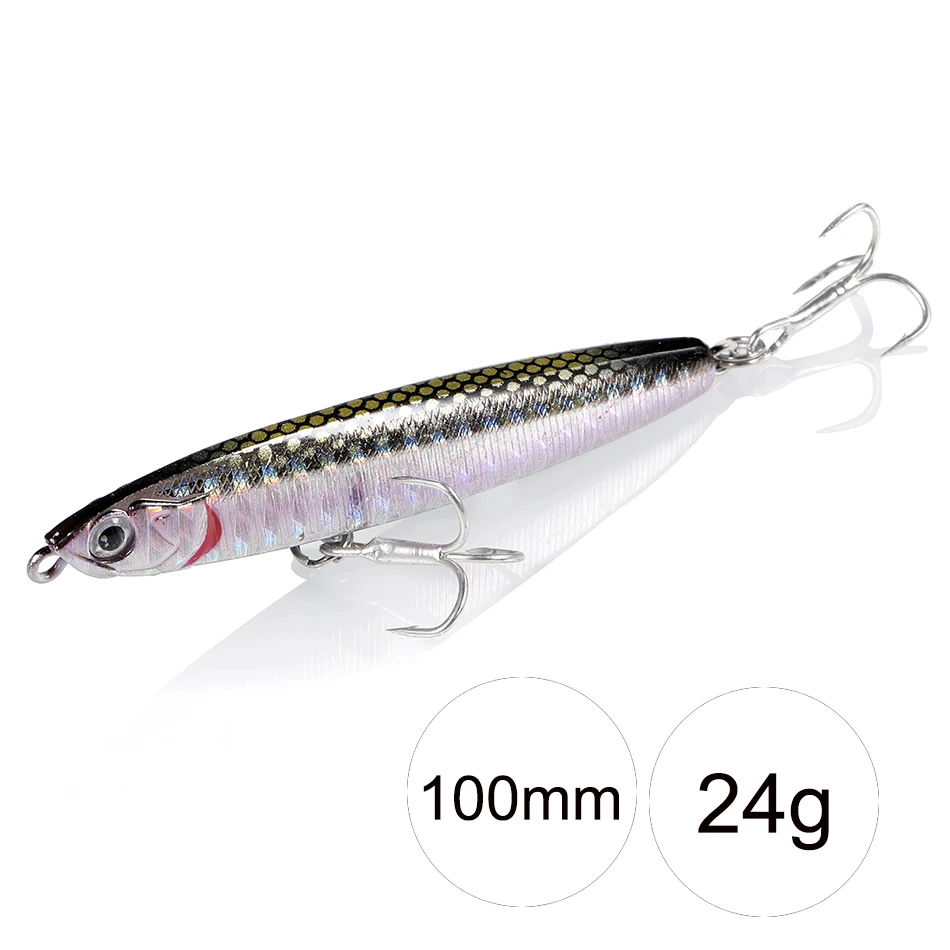 paseantes de superficie pesca Se&ntilde;uelo de pesca de pececillo que se hunde, 1 unidad, 10-24g, cebo duro para curric&aacute;n de lubina, anzuelos triples de buceo, aparejos de pesca