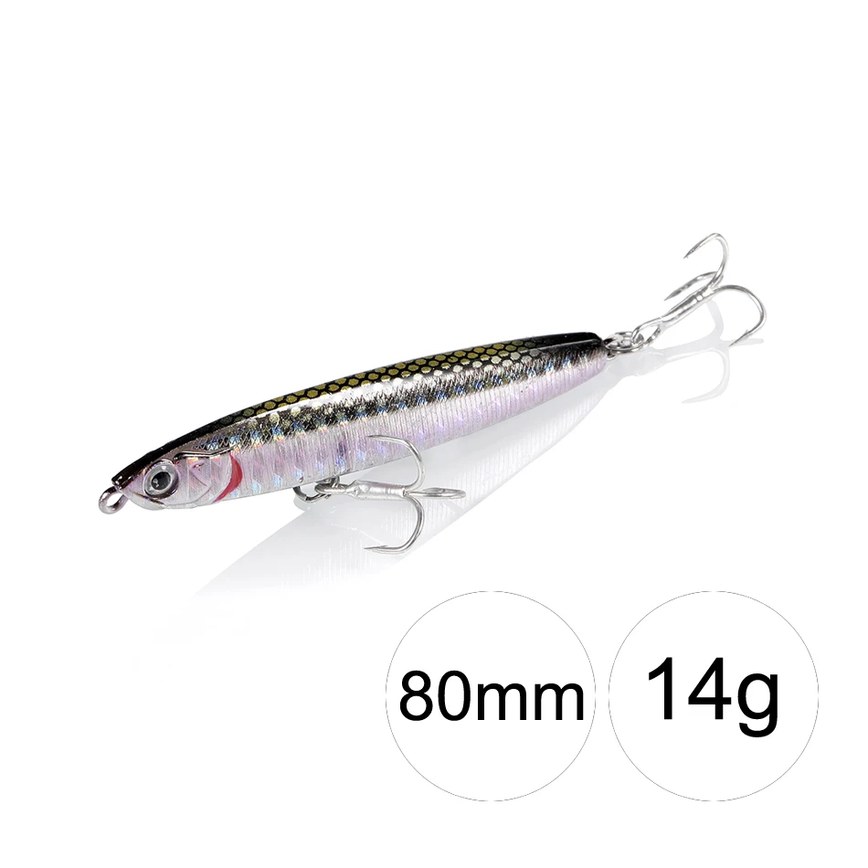 paseantes de superficie pesca Se&ntilde;uelo de pesca de pececillo que se hunde, 1 unidad, 10-24g, cebo duro para curric&aacute;n de lubina, anzuelos triples de buceo, aparejos de pesca