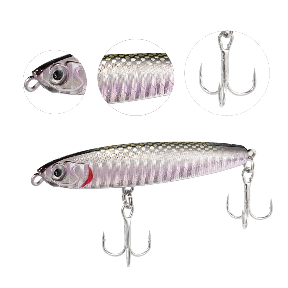 paseantes de superficie pesca Se&ntilde;uelo de pesca de pececillo que se hunde, 1 unidad, 10-24g, cebo duro para curric&aacute;n de lubina, anzuelos triples de buceo, aparejos de pesca