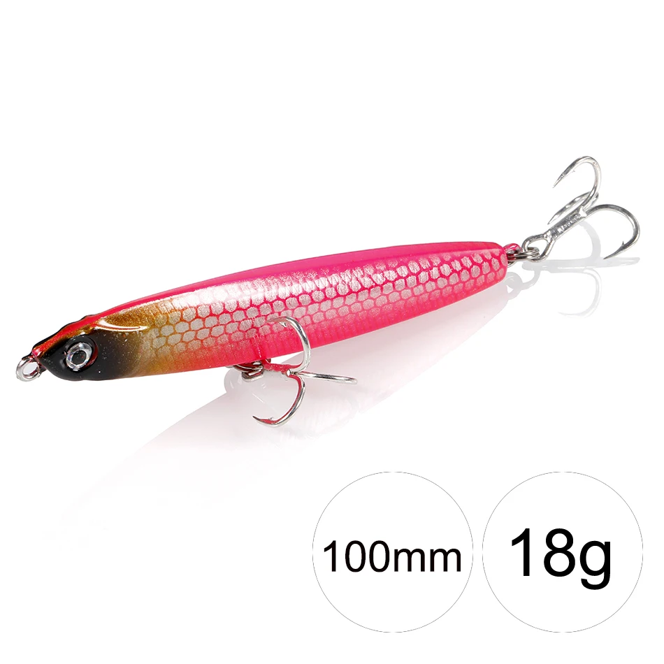 paseantes de superficie pesca Se&ntilde;uelo de pesca de pececillo que se hunde, 1 unidad, 10-24g, cebo duro para curric&aacute;n de lubina, anzuelos triples de buceo, aparejos de pesca