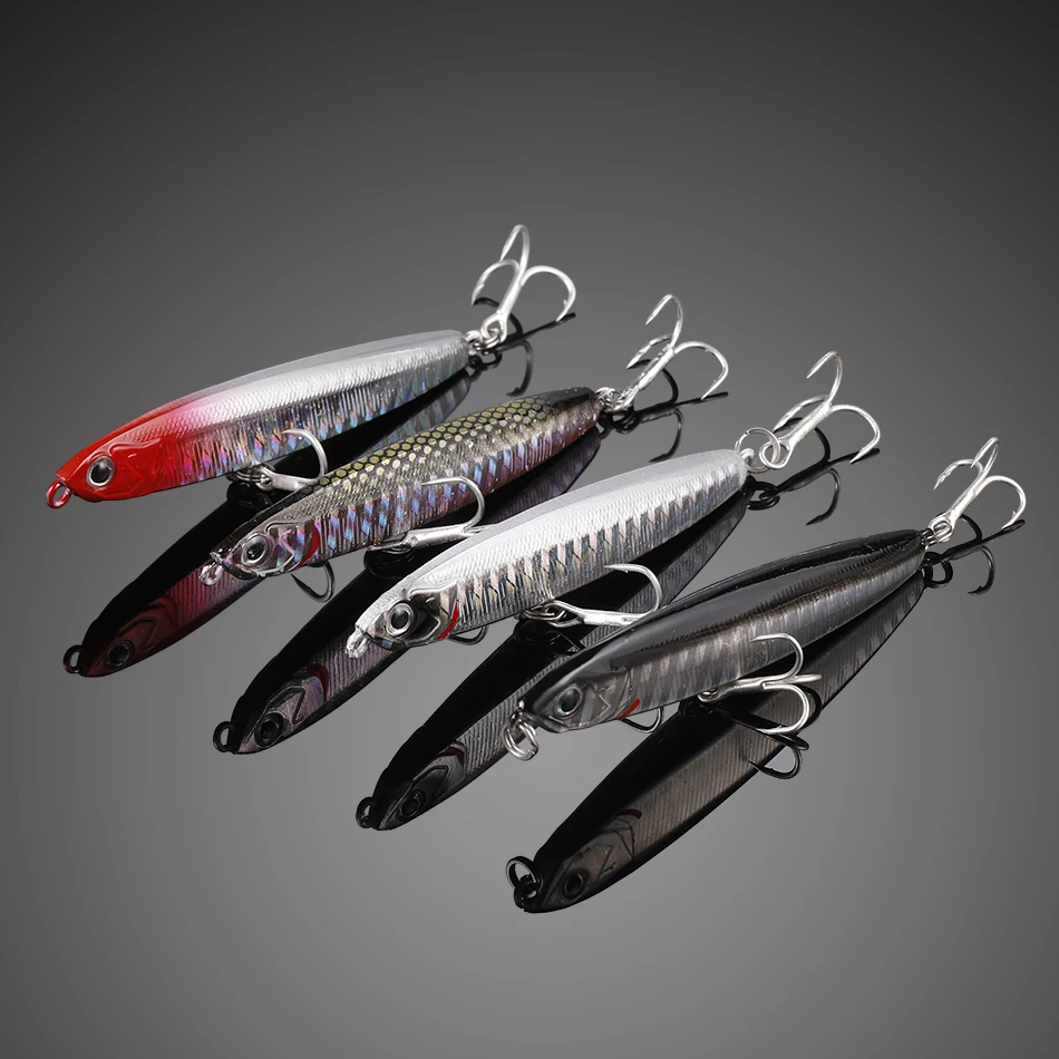 paseantes de superficie pesca Se&ntilde;uelo de pesca de pececillo que se hunde, 1 unidad, 10-24g, cebo duro para curric&aacute;n de lubina, anzuelos triples de buceo, aparejos de pesca