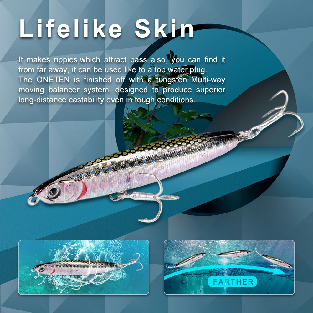 paseantes de superficie pesca Se&ntilde;uelo de pesca de pececillo que se hunde, 1 unidad, 10-24g, cebo duro para curric&aacute;n de lubina, anzuelos triples de buceo, aparejos de pesca