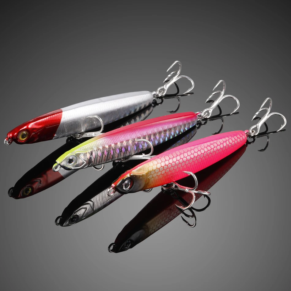 paseantes de superficie pesca Se&ntilde;uelo de pesca de pececillo que se hunde, 1 unidad, 10-24g, cebo duro para curric&aacute;n de lubina, anzuelos triples de buceo, aparejos de pesca
