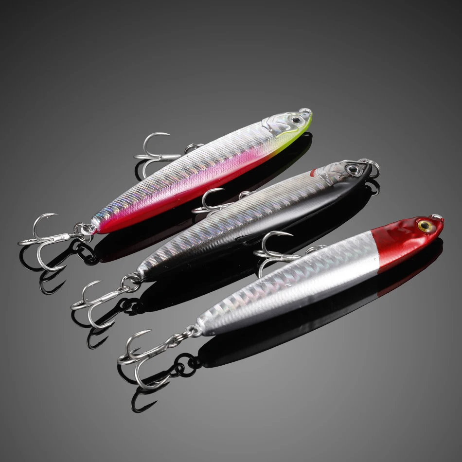 paseantes de superficie pesca Se&ntilde;uelo de pesca de pececillo que se hunde, 1 unidad, 10-24g, cebo duro para curric&aacute;n de lubina, anzuelos triples de buceo, aparejos de pesca