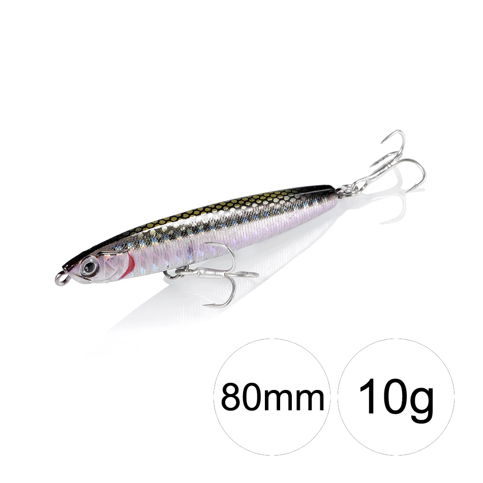 paseantes de superficie pesca Se&ntilde;uelo de pesca de pececillo que se hunde, 1 unidad, 10-24g, cebo duro para curric&aacute;n de lubina, anzuelos triples de buceo, aparejos de pesca