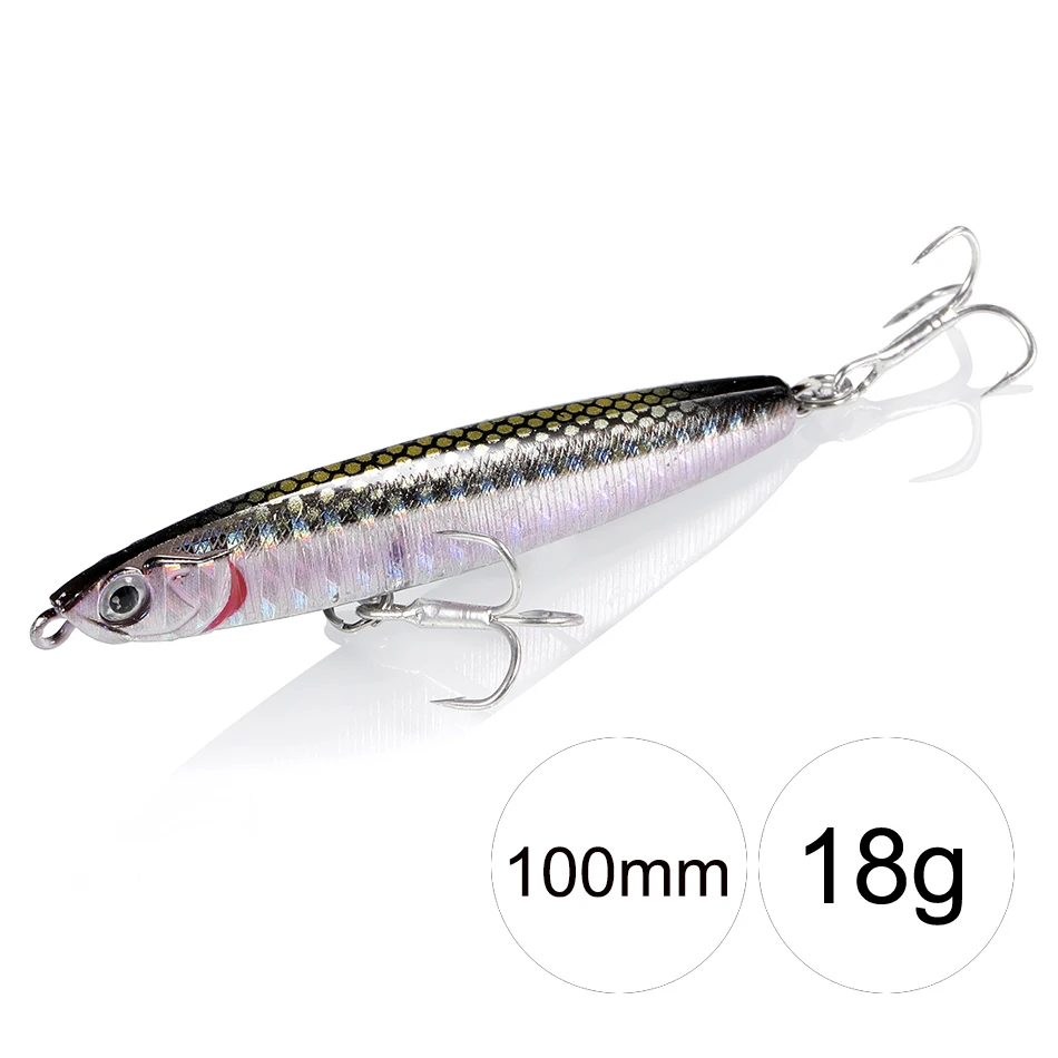paseantes de superficie pesca Se&ntilde;uelo de pesca de pececillo que se hunde, 1 unidad, 10-24g, cebo duro para curric&aacute;n de lubina, anzuelos triples de buceo, aparejos de pesca