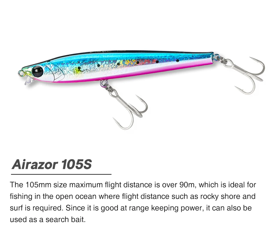 TSURINOYA-se&ntilde;uelo de pesca que se hunde, 85S, 105S, l&aacute;piz de labio corto, AIRAZOR, 85mm, 20g, 105mm, 30g, m&aacute;ximo 90m, cebos duros de fundici&oacute;n larga para agua salada