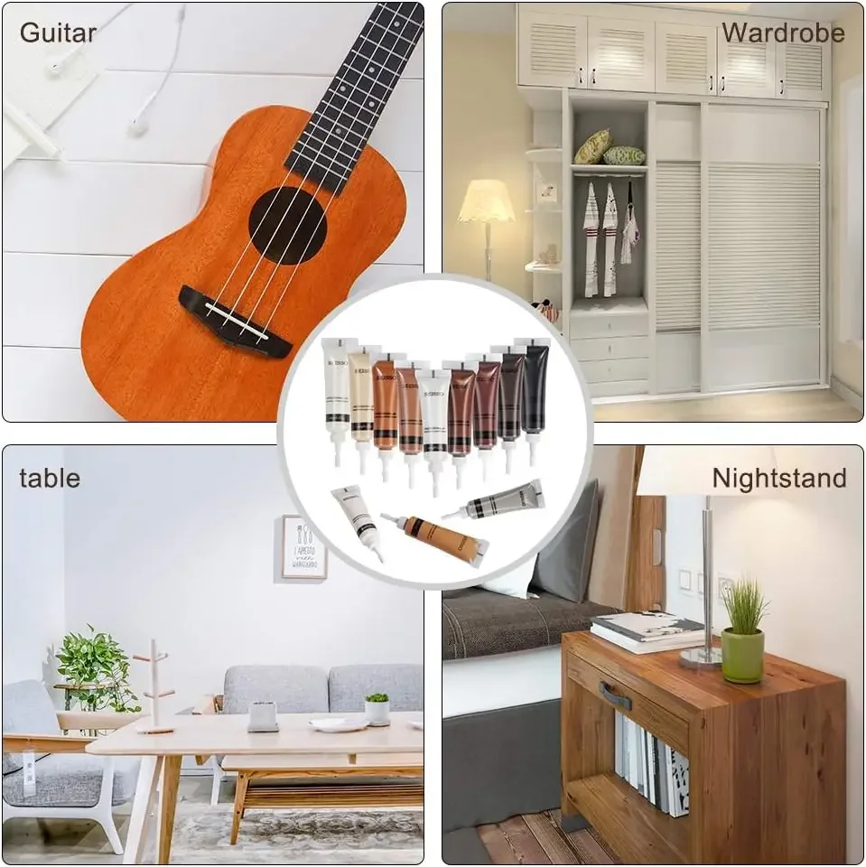 Pasta reparadora de pintura para madera de 12 colores, pasta reparadora de agujeros y rayones para pisos de gabinetes y armarios, relleno de rayones para muebles de madera
