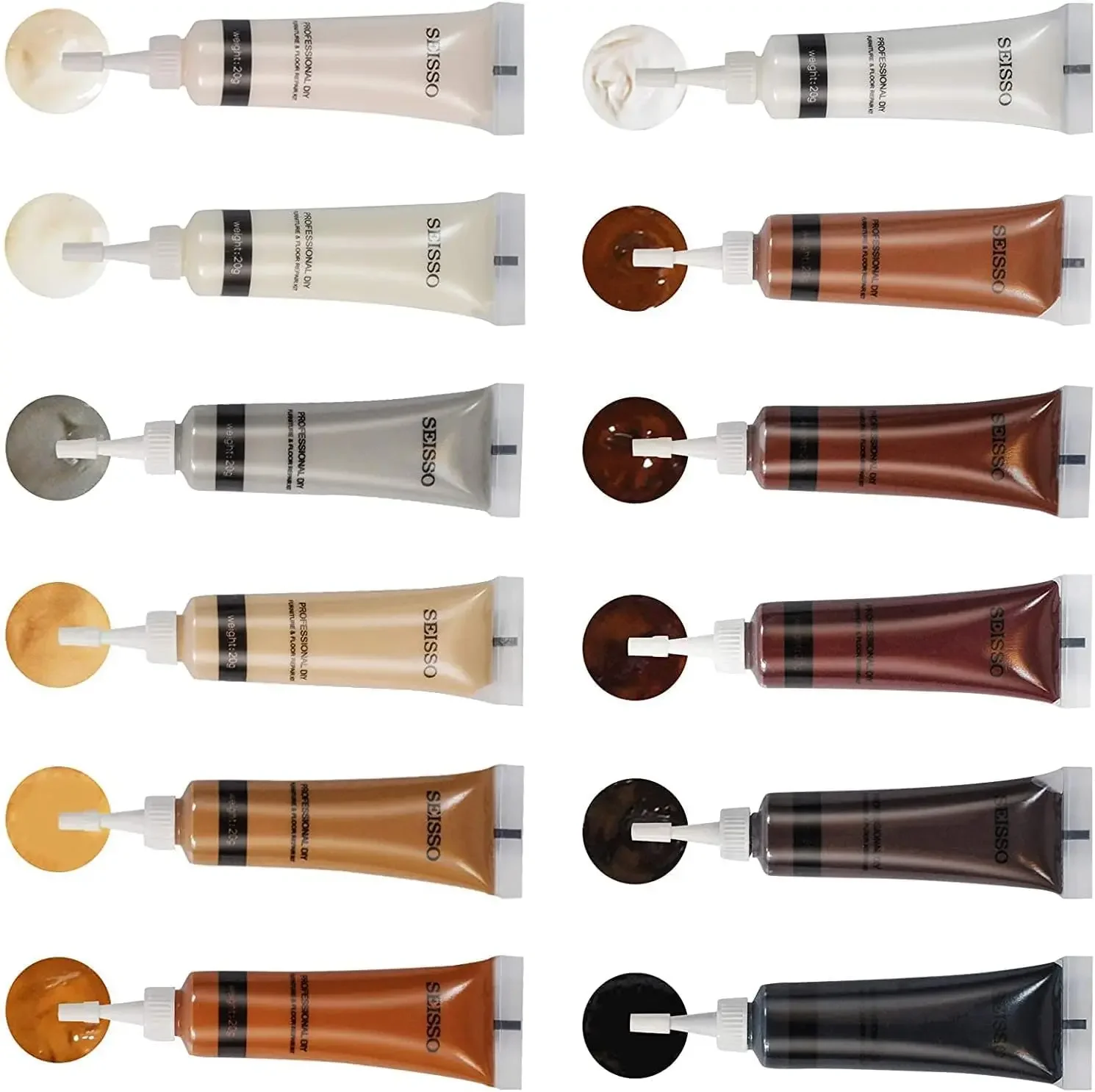 Pasta reparadora de pintura para madera de 12 colores, pasta reparadora de agujeros y rayones para pisos de gabinetes y armarios, relleno de rayones para muebles de madera