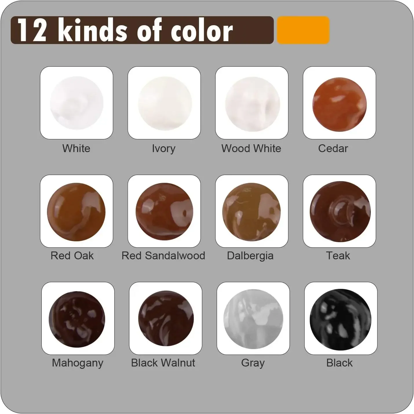 Pasta reparadora de pintura para madera de 12 colores, pasta reparadora de agujeros y rayones para pisos de gabinetes y armarios, relleno de rayones para muebles de madera