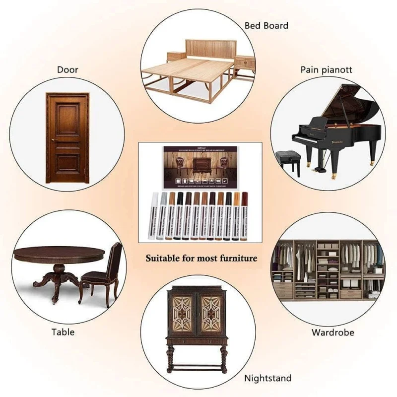 Pluma de reparaci&oacute;n de muebles, marcadores de madera, removedor de palos de cera, relleno de ara&ntilde;azos, Kit de Restauraci&oacute;n de Pintura, gabinete de madera, suelos, mesas, herramienta de reparaci&oacute;n